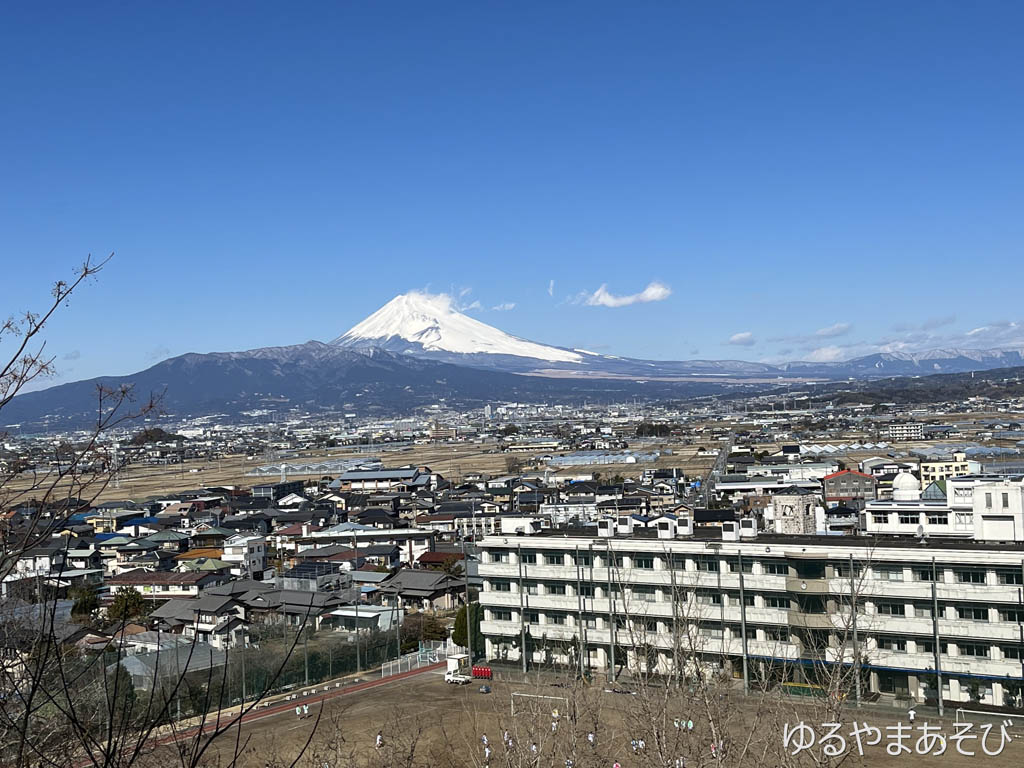 韮山城跡からの県立韮山高校と富士山