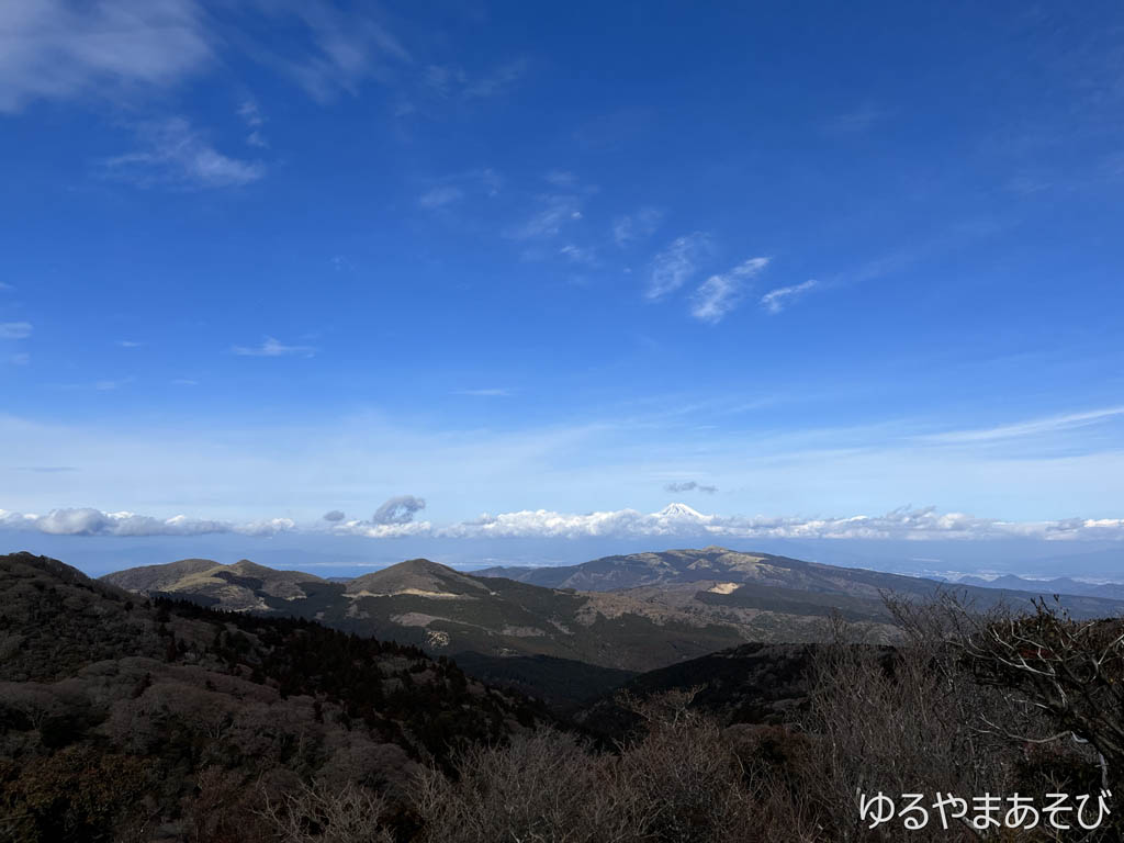 猫越岳山頂付近の展望台からの眺望（遠くに富士山）