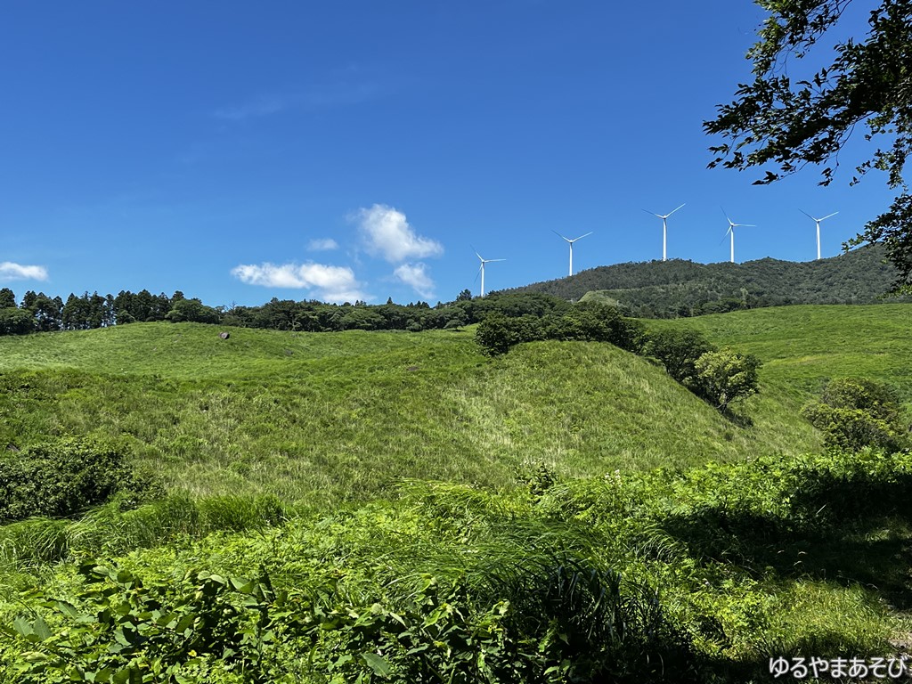 細野高原と青い空に映える風車